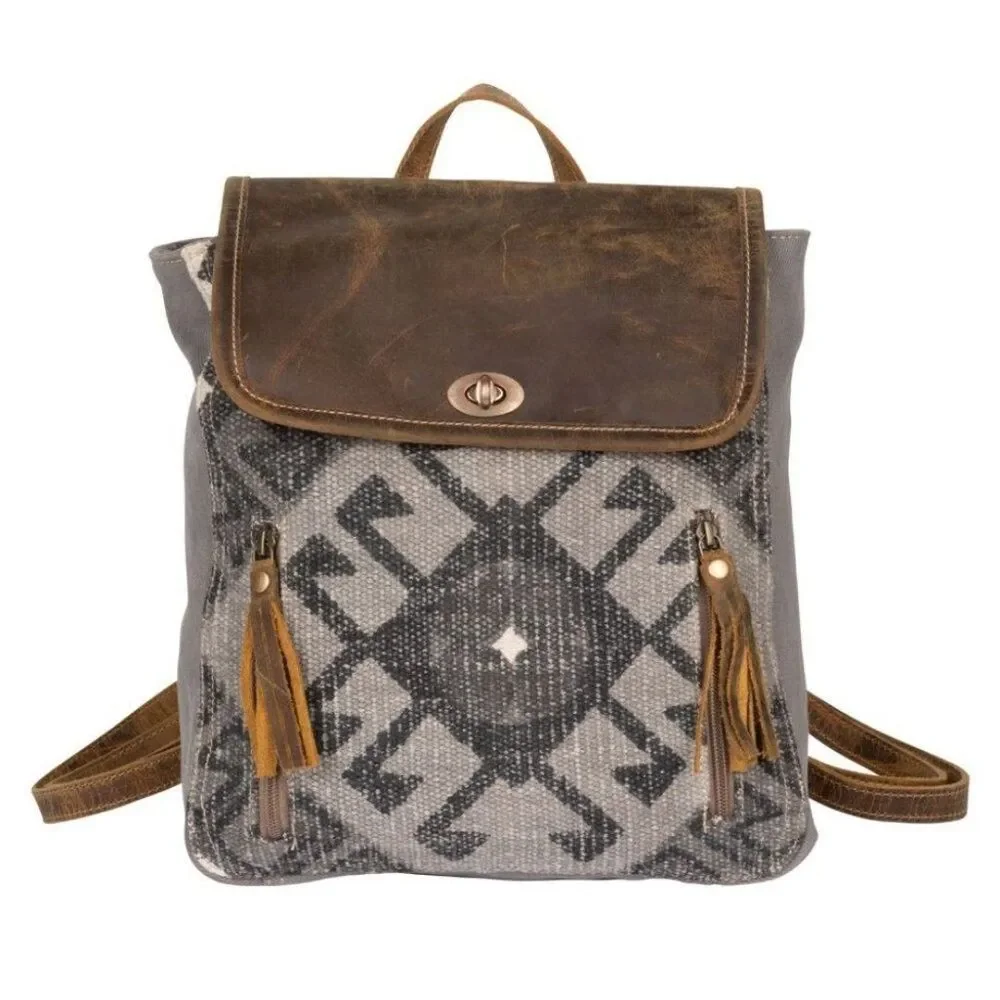 Myra Bag Handmade Felicity Backpack Upcycled Canvas & Cowhide Leather
